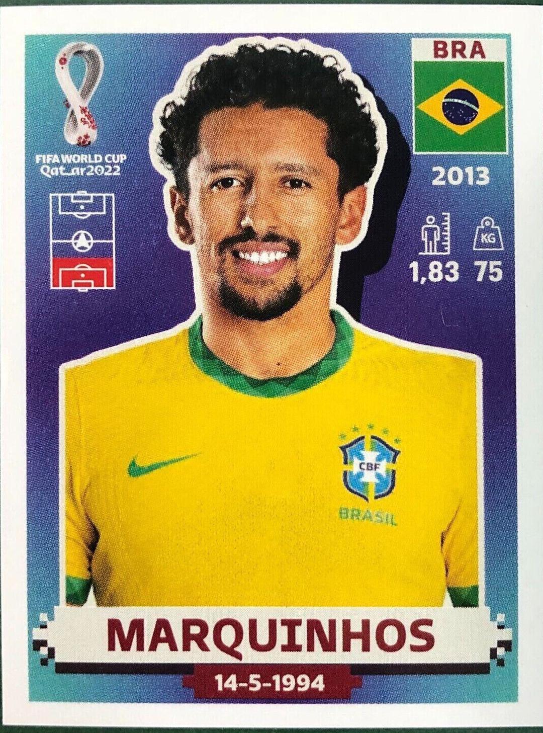 Marquinhos #BRA8 Soccer Cards 2022 Panini World Cup Qatar Stickers