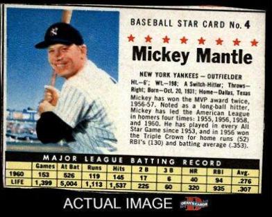 Mickey Mantle [Hand Cut] #4 Baseball Cards 1961 Post Cereal