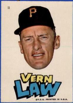 Vern Law #11 Baseball Cards 1967 Topps Pirates Stickers