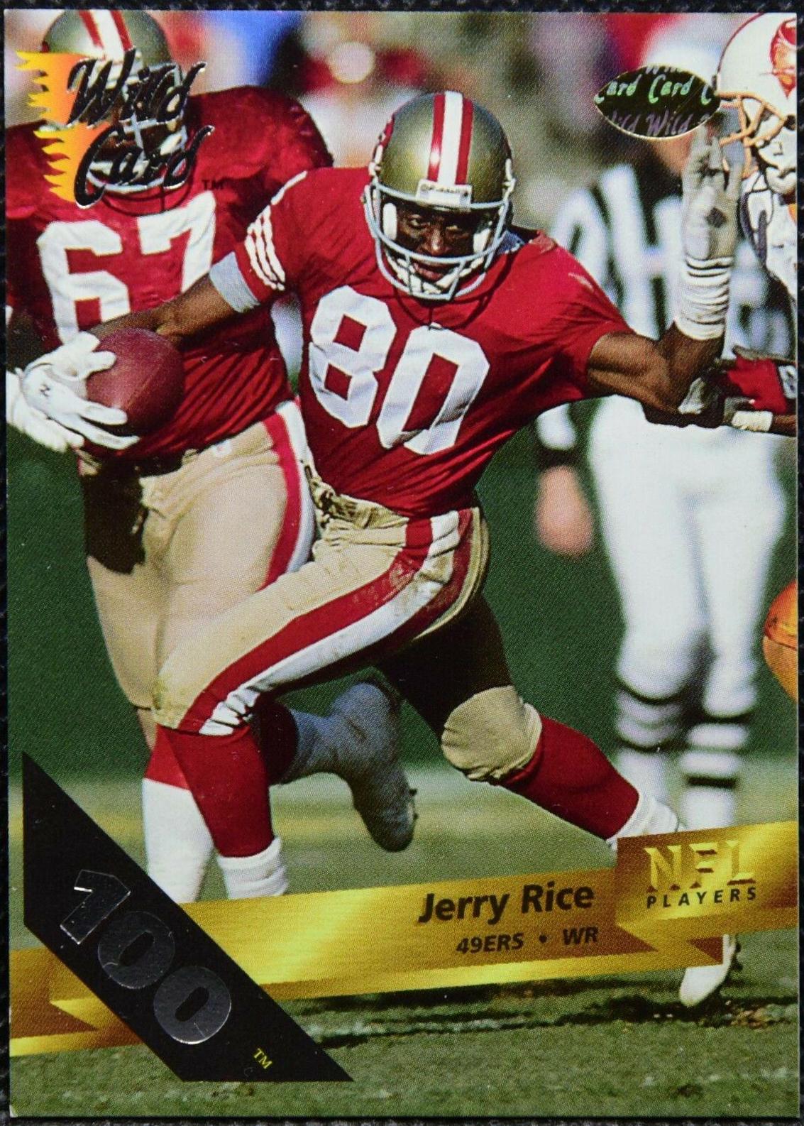 Jerry Rice [100 Stripe] #4 Football Cards 1993 Wild Card