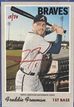 Freddie Freeman [Red Ink] #FF Baseball Cards 2019 Topps Heritage Real One Autographs