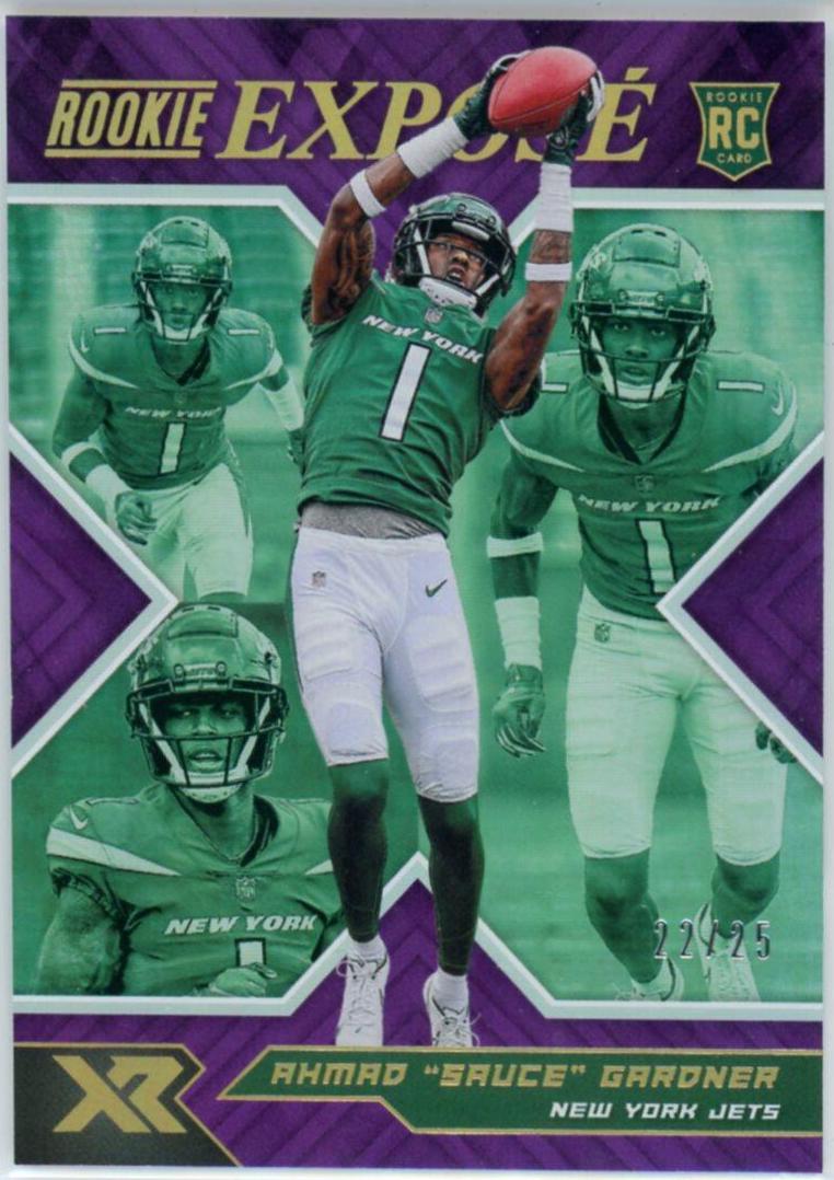 Ahmad 'Sauce' Gardner [Purple] #RXP-15 Football Cards 2022 Panini XR Rookie Expose