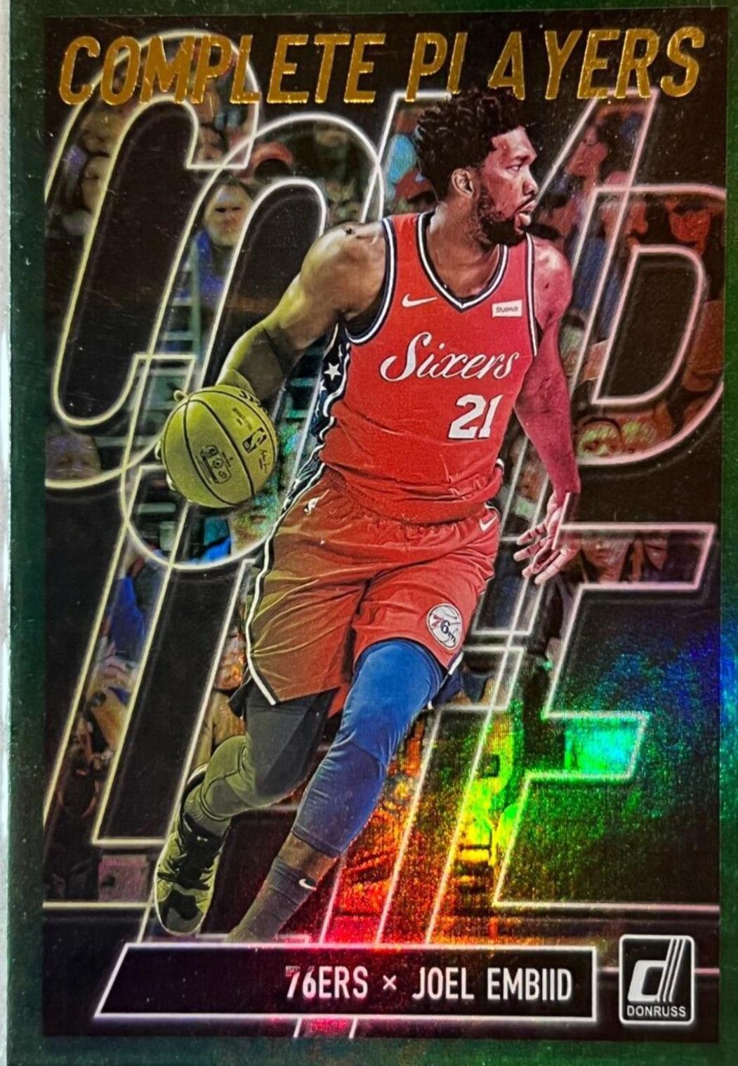 Joel Embiid [Green Flood] #15 Basketball Cards 2019 Panini Donruss Complete Players