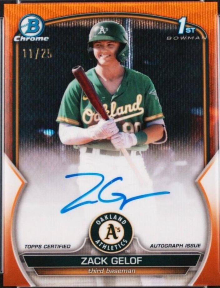 Zack Gelof [Orange Wave] #CPA-ZG Baseball Cards 2023 Bowman Chrome Prospect Autographs