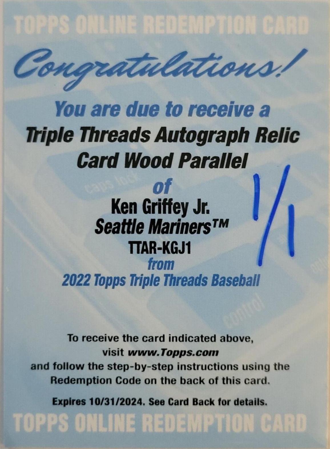 Ken Griffey Jr. #TTAR-KGJ1 Baseball Cards 2022 Topps Triple Threads Autograph Relic