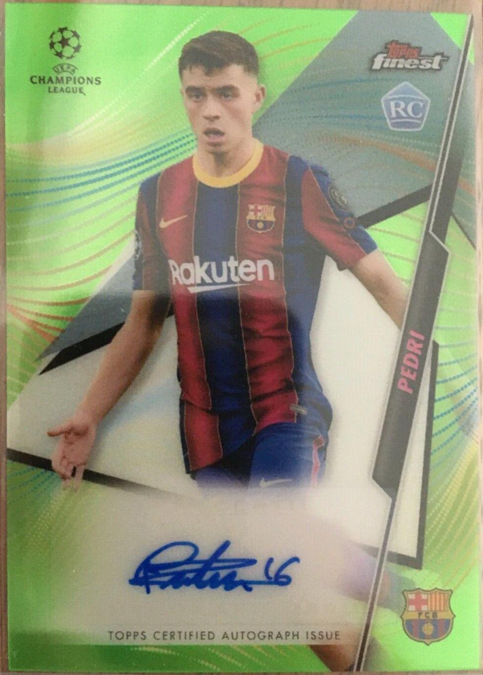 Pedri [Neon Green Refractor] #FA-P Soccer Cards 2020 Topps Finest UEFA Champions League Autographs