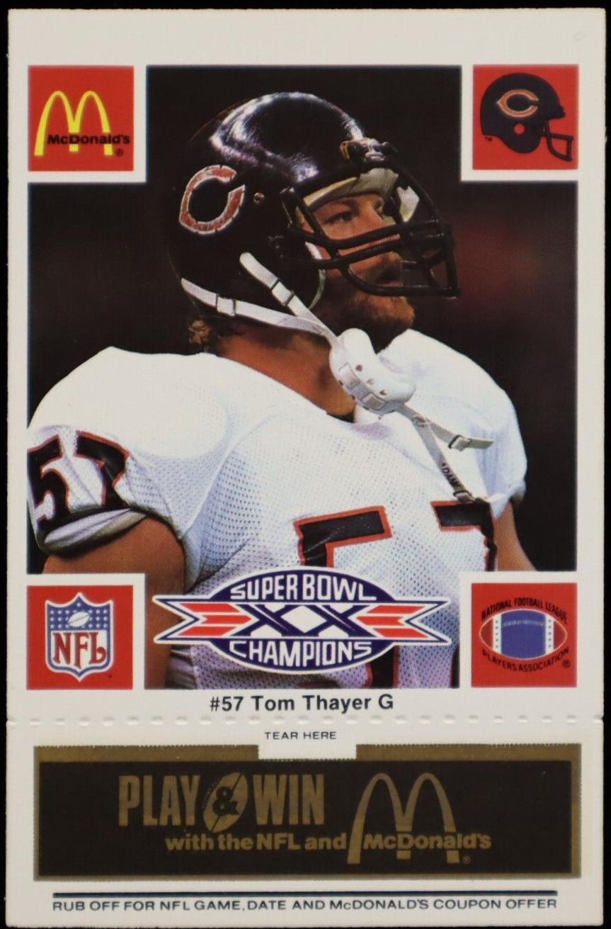 Tom Thayer [Black] #57 Football Cards 1986 McDonald's Bears