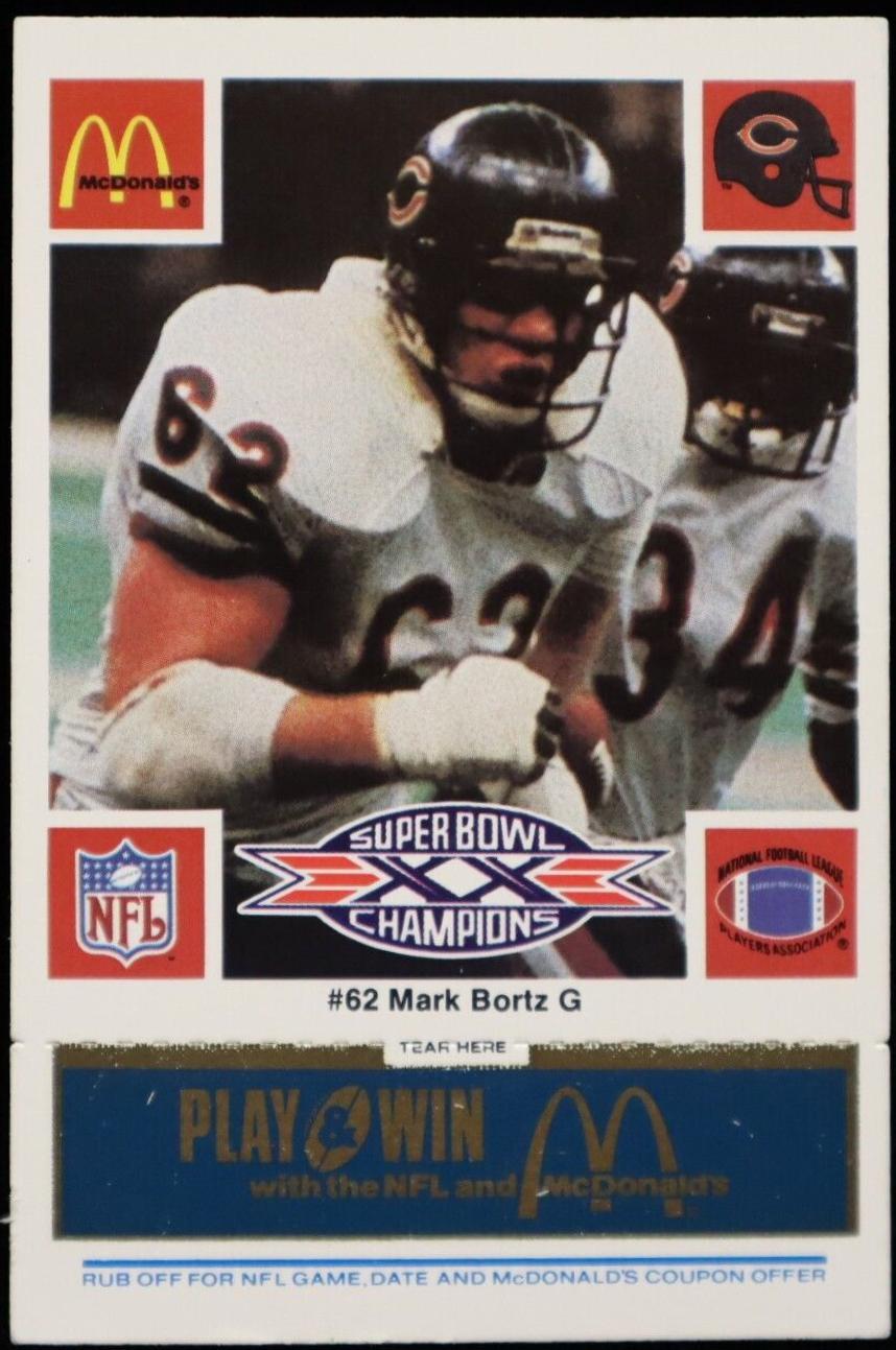 Mark Bortz [Blue] #62 Football Cards 1986 McDonald's Bears