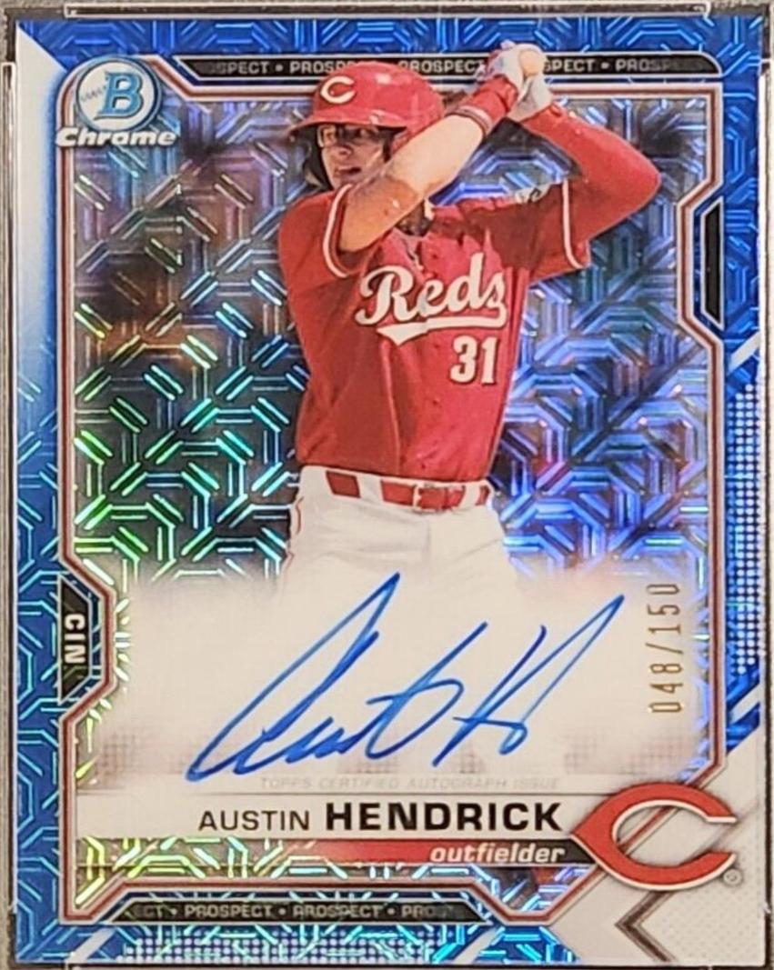 Austin Hendrick [Blue Refractor] #BMA-AH Baseball Cards 2021 Bowman Chrome Mega Box Mojo Autographs