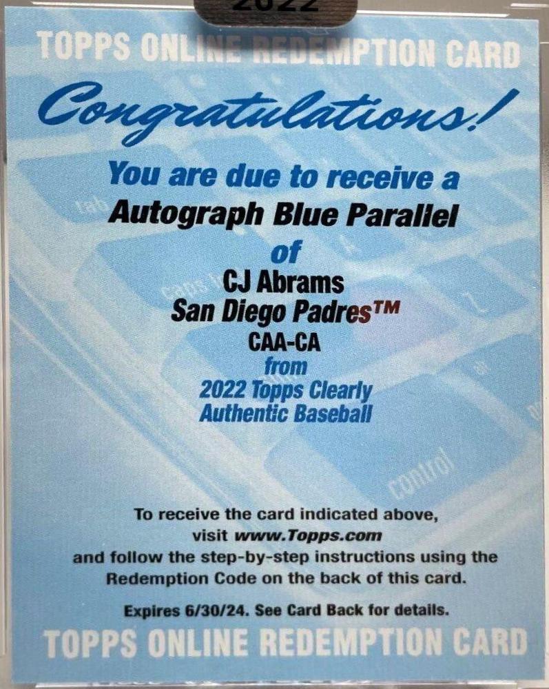 CJ Abrams [Blue] #CAA-CA Baseball Cards 2022 Topps Clearly Authentic Autographs