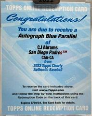 CJ Abrams [Blue] #CAA-CA Baseball Cards 2022 Topps Clearly Authentic Autographs Prices