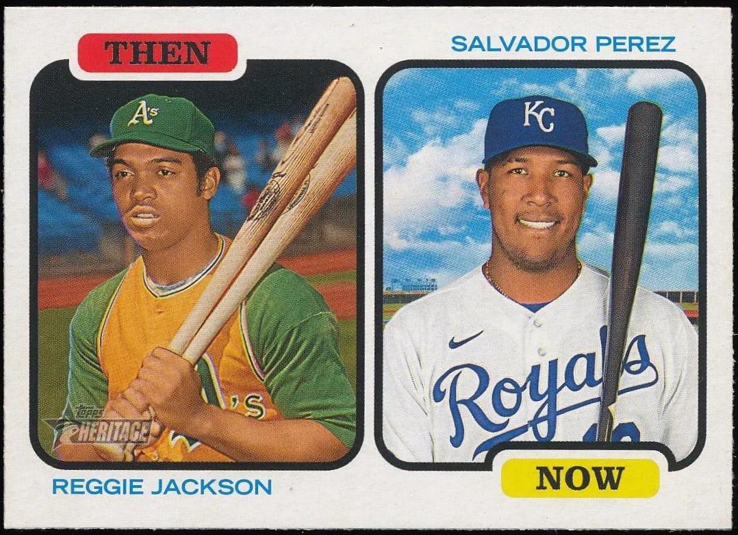 Reggie Jackson, Salvador Perez #TAN-JP Baseball Cards 2022 Topps Heritage Then and Now