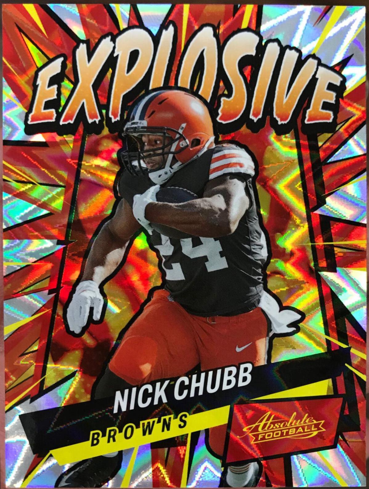 2022 Panini store Phoenix Nick Chubb Fire Fabrics Red Patch #'d 29/75 Brown