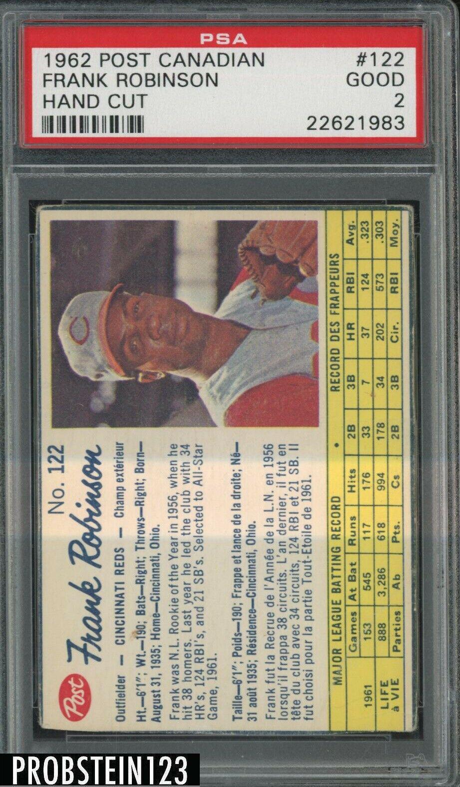 Frank Robinson [Hand Cut] #122 Baseball Cards 1962 Post Canadian