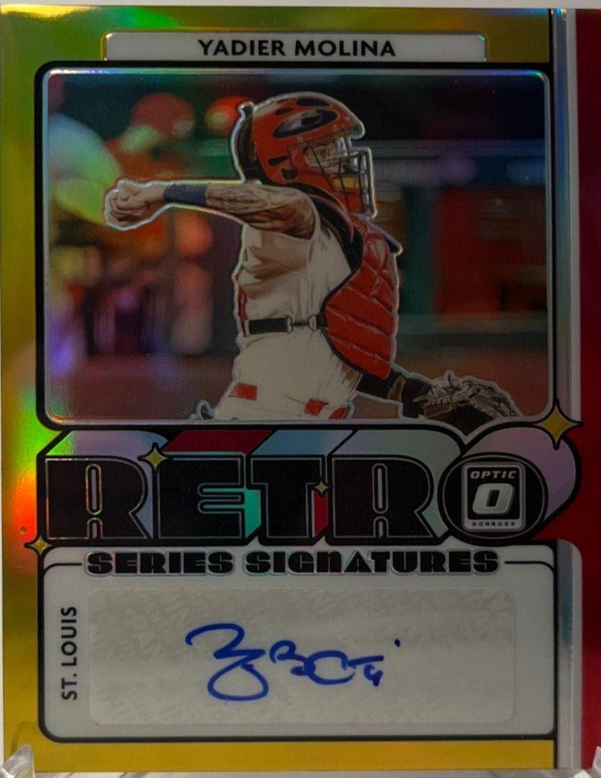 Yadier Molina [Gold] #RET-YM Baseball Cards 2021 Panini Donruss Optic Retro Signature Series