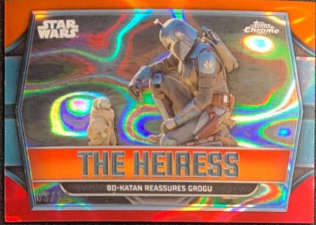 Bo-Katan Reassures Grogu [Rebel Orange Refractor] #TH-1 Star Wars 2024 Topps Chrome The Heiress