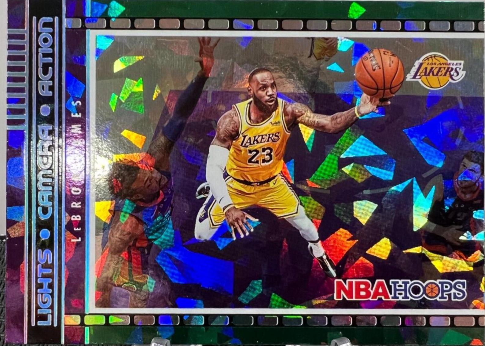 LeBron James [Green Ice] #28 Basketball Cards 2021 Panini Hoops Lights Camera Action