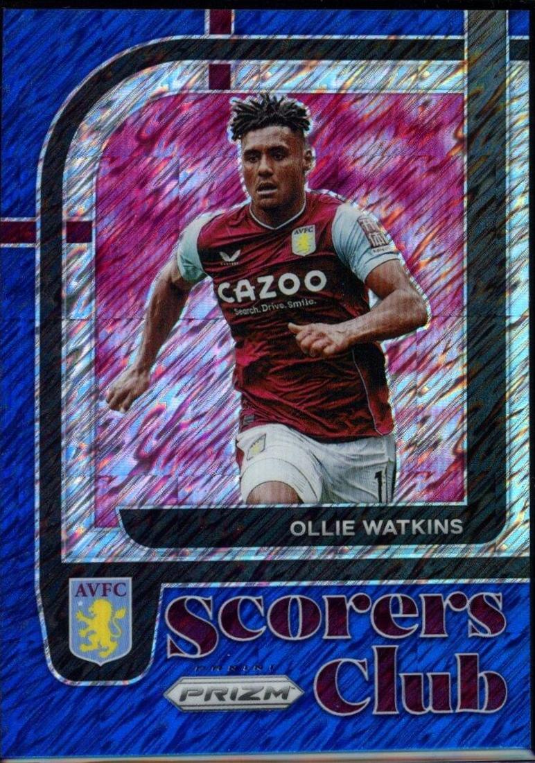 Ollie Watkins [Blue Shimmer] #26 Soccer Cards 2022 Panini Prizm Premier League Scorers Club