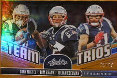 Julian Edelman, Sony Michel, Tom Brady [Spectrum Orange] #TT-NE Football Cards 2019 Panini Absolute Team Trios