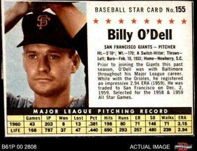 Billy O'Dell [Hand Cut] #155 Baseball Cards 1961 Post Cereal