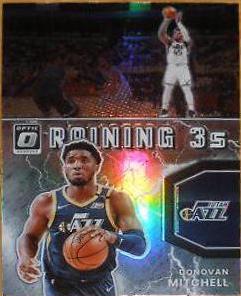 Donovan Mitchell #8 Basketball Cards 2021 Panini Donruss Optic Raining 3s