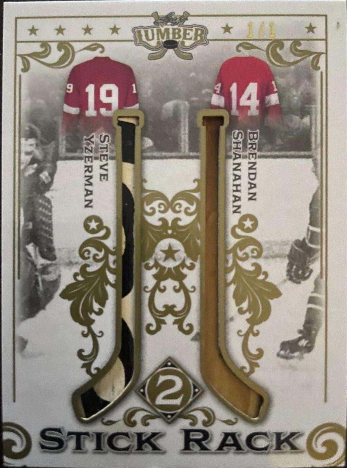 Steve Yzerman, Brendan Shanahan [Platinum] #SR2-22 Hockey Cards 2021 Leaf Lumber Stick Rack 2