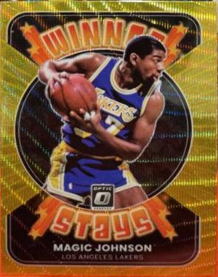 Magic Johnson [Gold Wave] #16 Basketball Cards 2021 Panini Donruss Optic Winner Stays