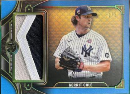 Gerrit Cole [Sapphire] #SJR2-GC1 Baseball Cards 2022 Topps Triple Threads Single Jumbo Relics