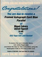 Miguel Cabrera #FA-MC Baseball Cards 2022 Topps Gold Label Framed Autographs Prices