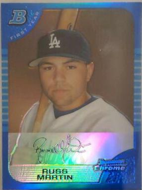 Russ Martin [Blue Refractor] #224 Baseball Cards 2005 Bowman Chrome