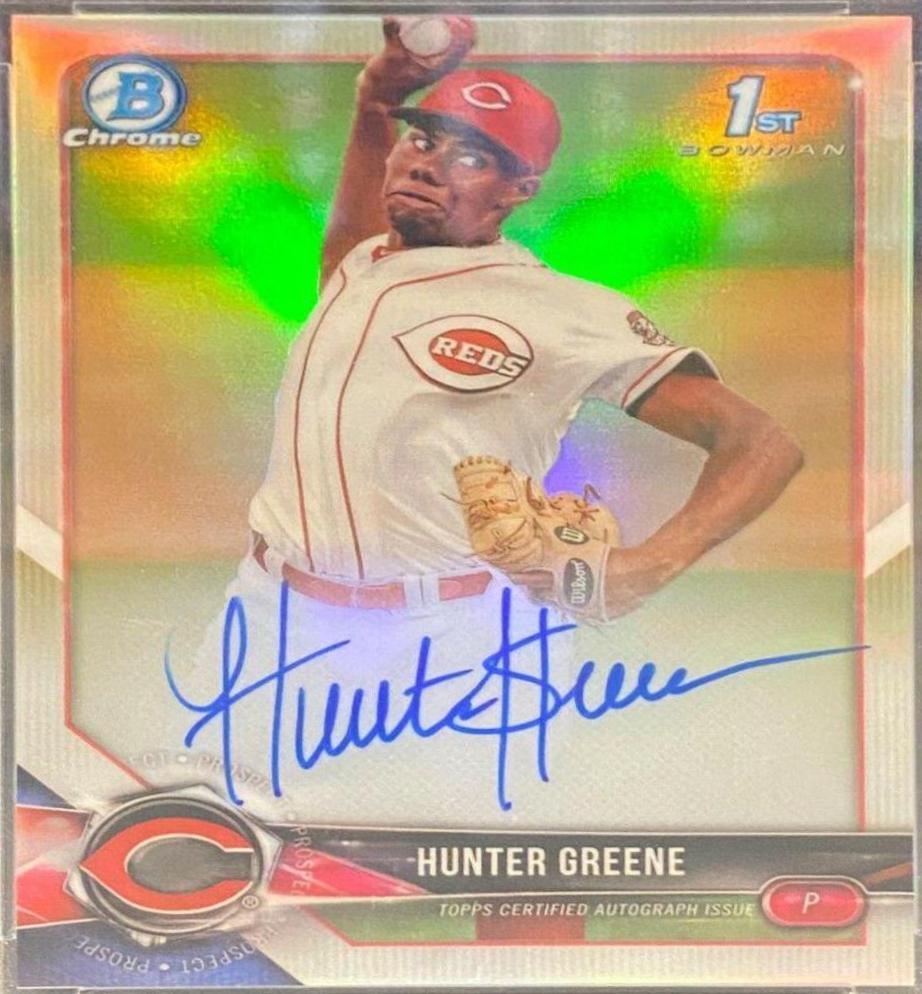 Hunter Greene [Refractor] #CPA-HG Baseball Cards 2018 Bowman Chrome Prospects Autographs