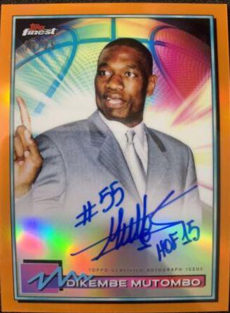 Dikembe Mutombo [Orange Refractor] #FA-DM Basketball Cards 2021 Topps Finest Autographs