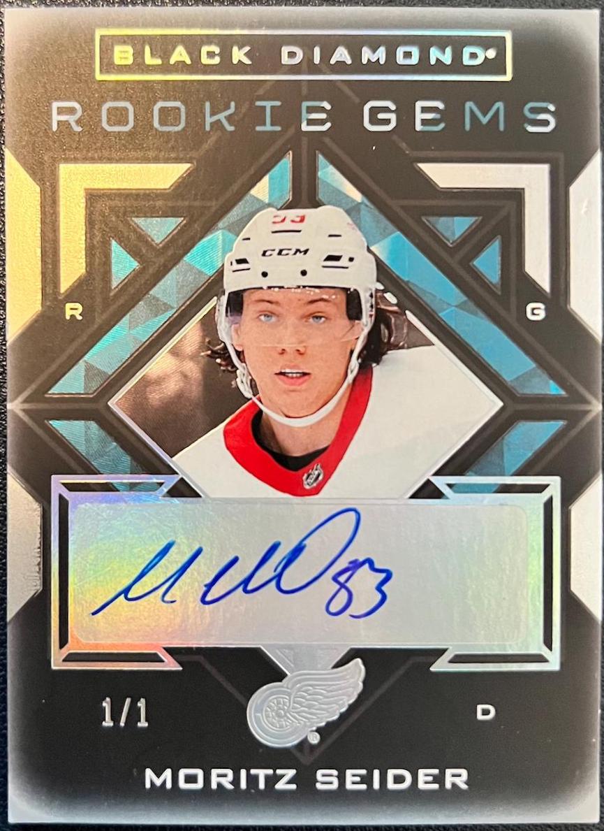 Moritz Seider [Pure Black Signature] #RG-MS Hockey Cards 2021 Upper Deck Black Diamond Rookie Gems