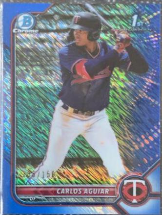 Carlos Aguiar [Blue Shimmer Refractor] #BCP-1 Baseball Cards 2022 Bowman Chrome Prospects