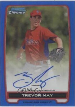 Trevor May [Blue Wave Refractor Autograph] #BCATM Baseball Cards 2012 Bowman Chrome Prospects