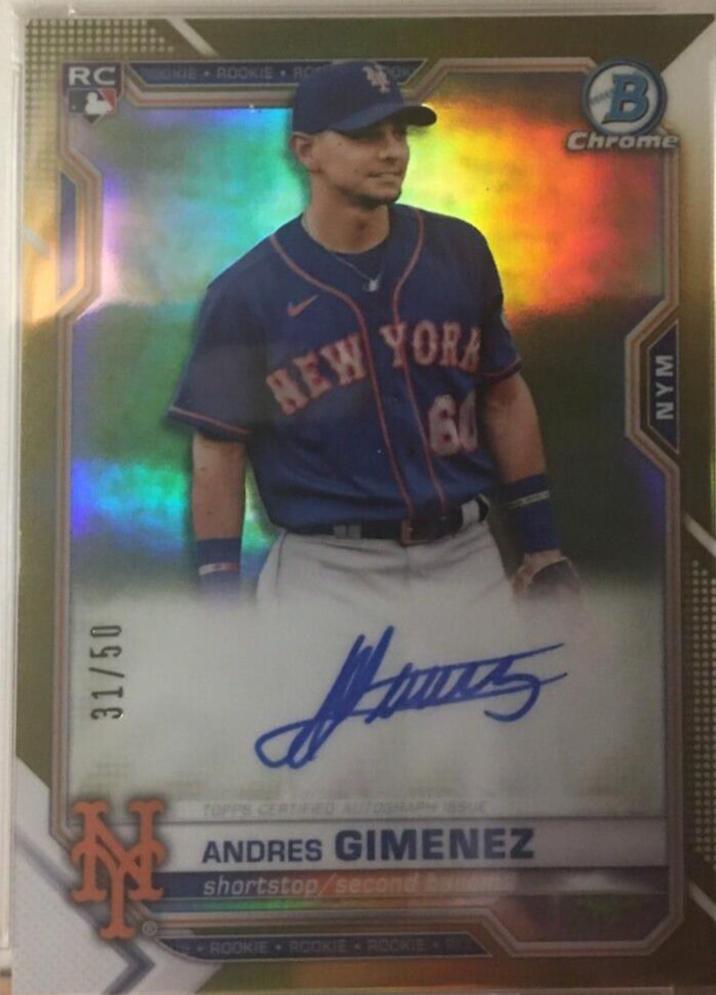 Andres Gimenez [Gold Refractor] #CRA-AG Baseball Cards 2021 Bowman Chrome Rookie Autographs