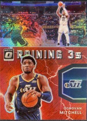 Donovan Mitchell [Red] #8 Basketball Cards 2021 Panini Donruss Optic Raining 3s