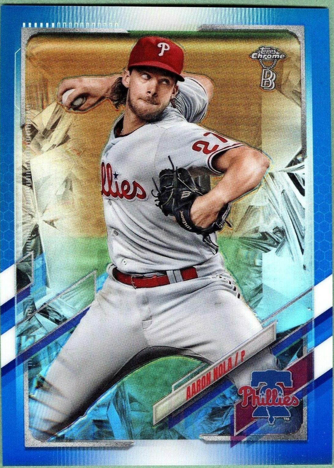 Aaron Nola [Blue Refractor] #46 Baseball Cards 2021 Topps Chrome Ben Baller