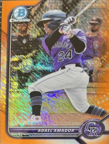 Adael Amador [Orange Shimmer Refractor] #BCP-109 Baseball Cards 2022 Bowman Chrome Prospects