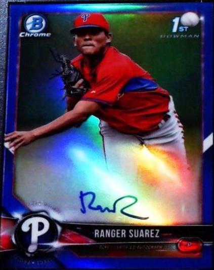 Ranger Suarez [Blue Refractor] #CPA-RS Baseball Cards 2018 Bowman Chrome Prospects Autographs