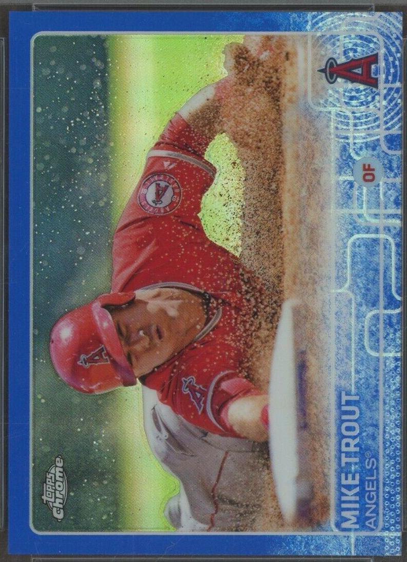 Mike Trout [Sliding Blue Refractor] #51 Baseball Cards 2015 Topps Chrome