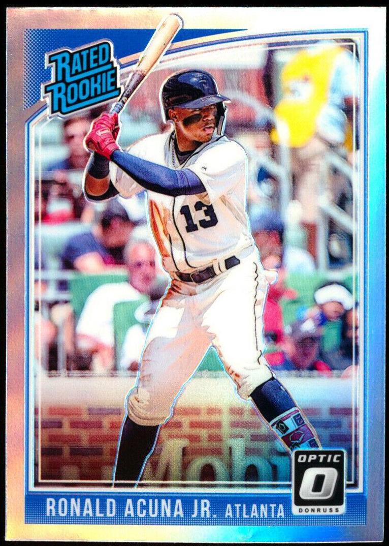 Ronald Acuna Jr 2018 MLB Donruss Optic Shock Prism Rated Rookie Card Braves authentic