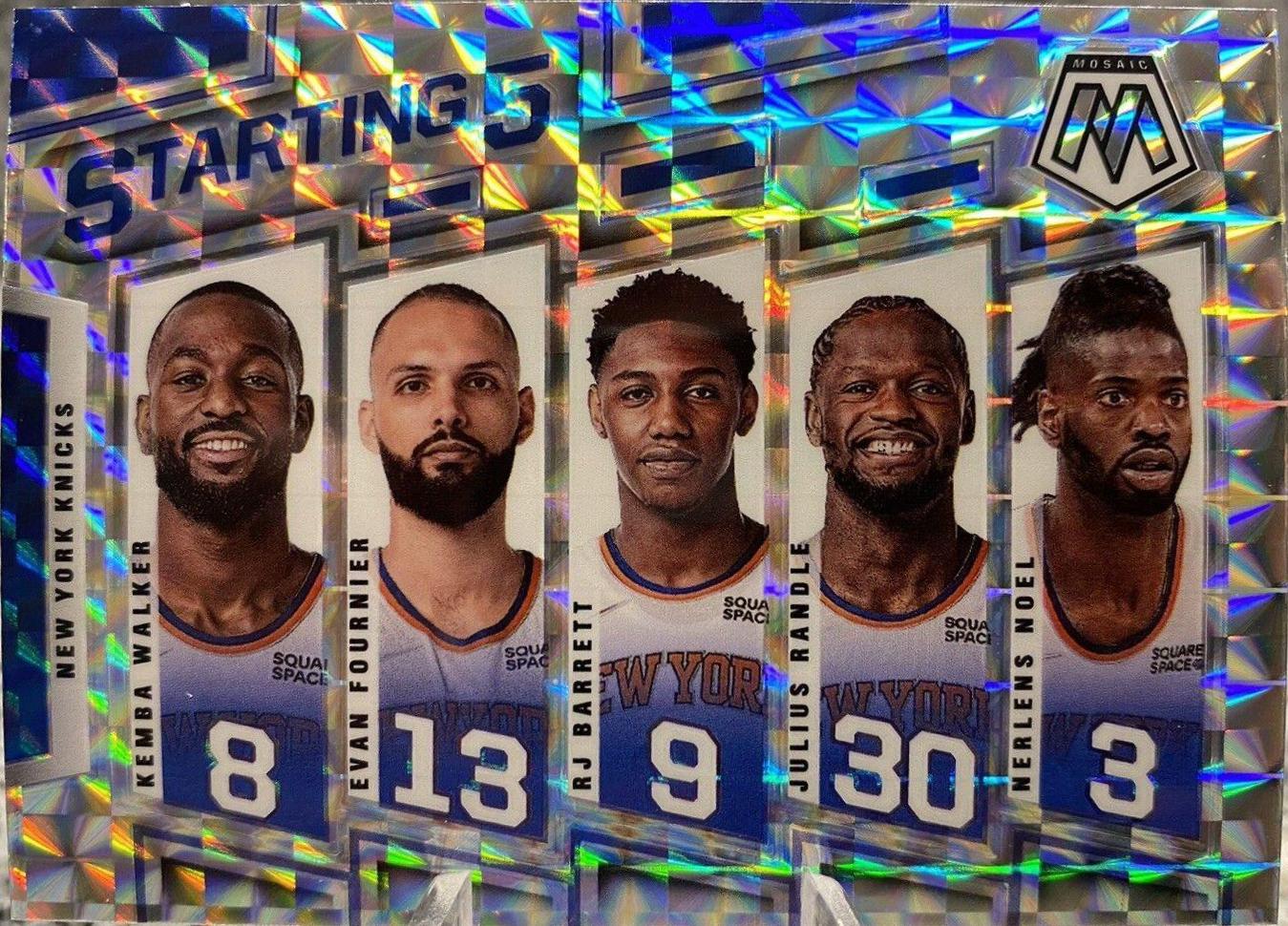 Evan Fournier, Julius Randle, Kemba Walker, Nerlens Noel, RJ Barrett #3 Basketball Cards 2021 Panini Mosaic Starting 5