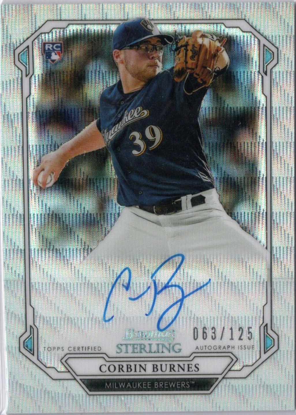 Corbin Burnes [Wave] #CB Baseball Cards 2019 Bowman Sterling Rookie Autographs