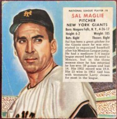 Sal Maglie #8 Baseball Cards 1953 Red Man Tobacco