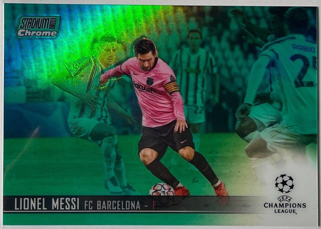 Lionel Messi [Green Refractor] #1 Soccer Cards 2020 Stadium Club Chrome UEFA Champions League