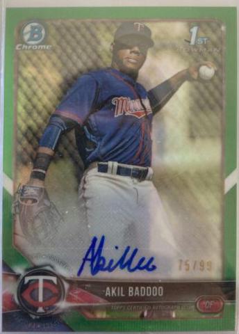 Akil Baddoo [Green Shimmer] #BCPA-AB Baseball Cards 2018 Bowman Chrome Prospects Autographs