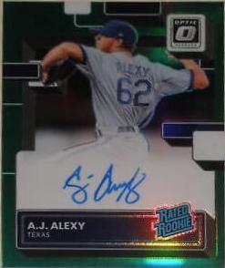 A. J. Alexy [Green] #RRS-AL Baseball Cards 2022 Panini Donruss Optic Rated Rookie Signatures