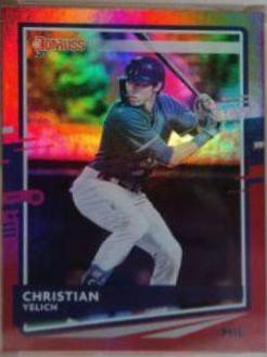 Christian Yelich [Holo Red] #110 Baseball Cards 2020 Panini Donruss