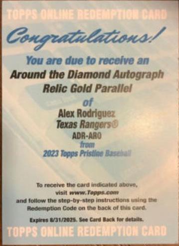 Alex Rodriguez #ADR-ARO Baseball Cards 2023 Topps Pristine Around the Diamond Autograph Relic